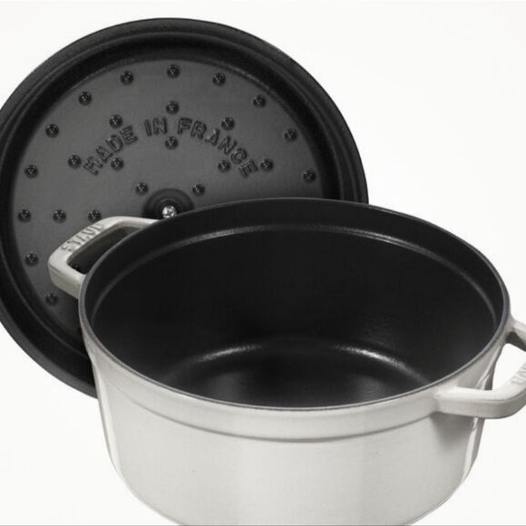 Staub Cast Iron 7QT Round Dutch Oven- White Truffle - Picture 3 of 14